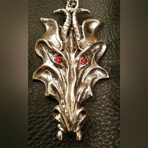 Silver Dragon Pendant with Red Eyes